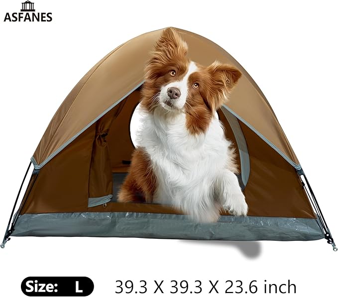 Outdoor Waterproof Pet Camping Tent, Cave Bed for Indoor Cats and Small Dogs, Portable Cat House Dog House, 39.3x39.3x23.6'', Brown, L.