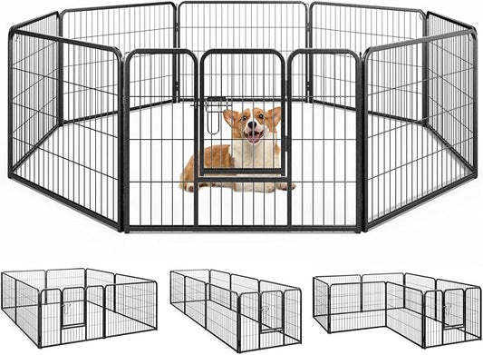 Giantex Dog Playpen Outdoor 24" H - 8 Panels Metal Pet Fence for Puppies Small Dogs, 20.5ft Total Length, Heavy Duty Dog Pen Exercise Fence with Door, Portable Dog Fence for Yard Garden RV Camping