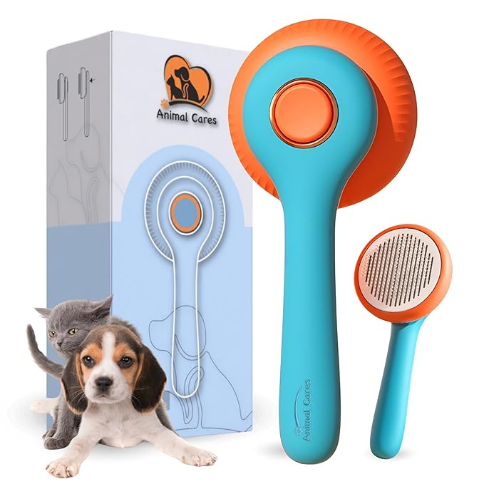 Self Cleaning Shedding Brush – Skin Friendly for Dogs Cats & Puppies, Grooming & Deshedding Tool Removes Loose Hair & Undercoat, Ideal for Short Medium & Long Haired Pets