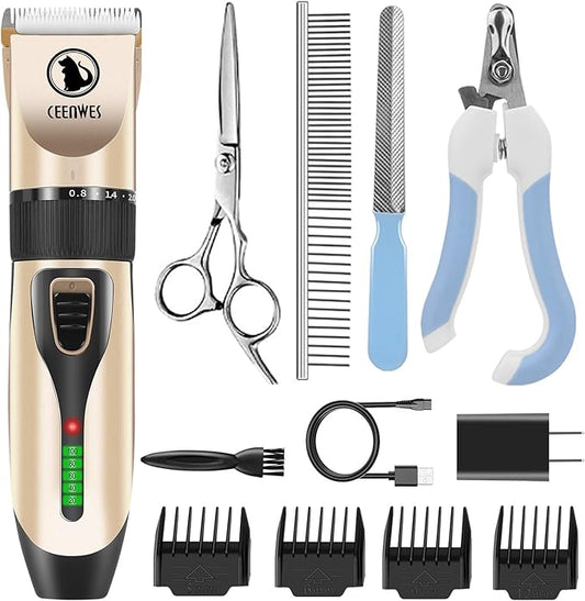 Power Display Dog Clippers Cordless Dog Grooming Kit Professional Horse Clippers Detachable Blade with 4 Comb Guides, Low Noise Pet Clippers Rechargeable Pet Grooming Tools for Dogs Cats Pets