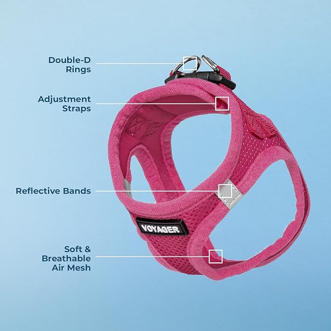 Voyager Step-in Air Dog Harness - All Weather Mesh, Reflective, No Pull Harness for Small, Medium Dogs, Cats - Secure with Hook & Loop Fastener, Buckle, Double D-Rings - Fuchsia, XL