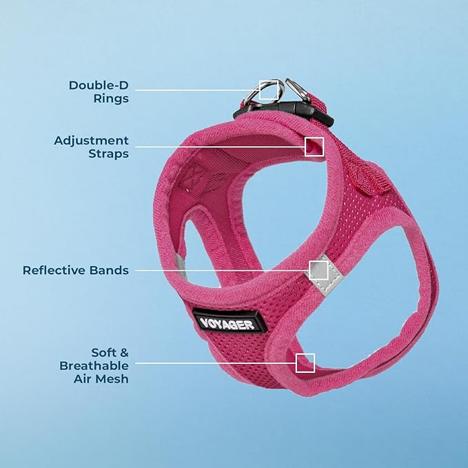 Voyager Step-in Air Dog Harness - All Weather Mesh, Reflective, No Pull Harness for Small, Medium Dogs, Cats - Secure with Hook & Loop Fastener, Buckle, Double D-Rings - Fuchsia, XS