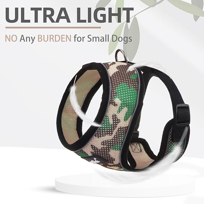 PUPTECK Soft Mesh Dog Harness and Leash Set Pet Puppy Cat Comfort Padded Vest No Pull Harnesses, Camouflage, S
