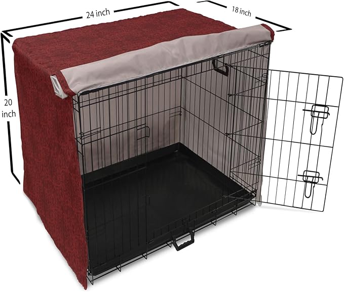 Lunarable Burgundy Dog Crate Cover, Intricate Spring Motifs Abstract Style Blossoming Branches Flower Buds, Easy to Use Pet Kennel Cover for Cats & Medium Dogs, 24 Inch, Burgundy Red