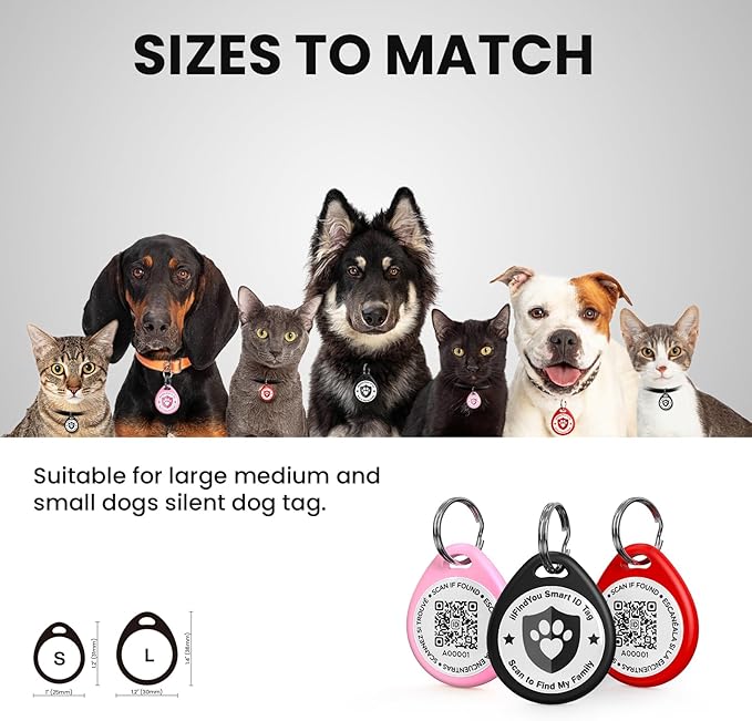 3 Pack Dog Tags Personalized, QR Code Pet ID Tags for Dog Collar, Online Profile, Scan Location Alerts, Black,Pink,Red