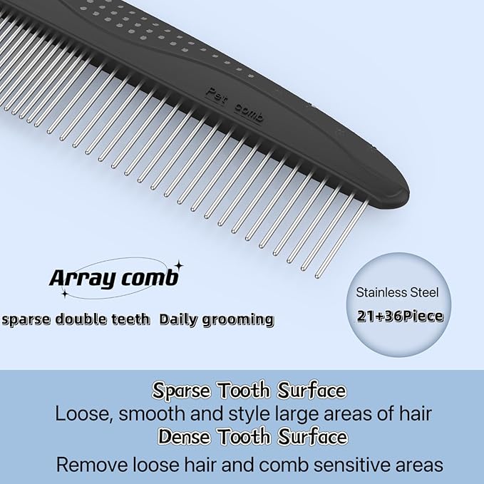 PROBUSINES-Double-Sided Pet Undercoat Rake Dehairing Undercoat Rake For Dogs And Cats - Extra Wide Dog Grooming Brush, Reduce Hair Removal By 95% Pet Stainless Steel Comb Combination