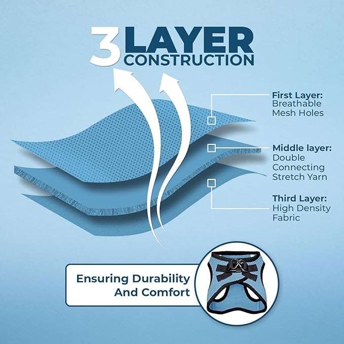 Voyager Step-In Air Dog Harness - All Weather Mesh, Reflective, No Pull Harness for Small, Medium Dogs, Cats - Secure with Hook & Loop Fastener, Buckle, Double D-Rings - Baby Blue/Black Trim, XXS