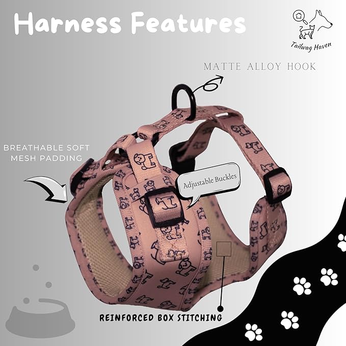 Dog Harness and Leash Set, No Pull Adjustable Soft Padded Vest, No Choke (Medium, Beige Dog Pattern)