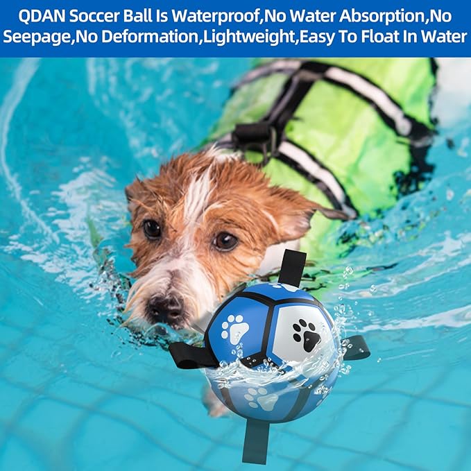 QDAN Dog Toys Soccer Ball - Durable Dog Balls for Small Dogs, Puppy Birthday Gifts, Dog Tug Toy with Strap for Tug of War (5 Inch)