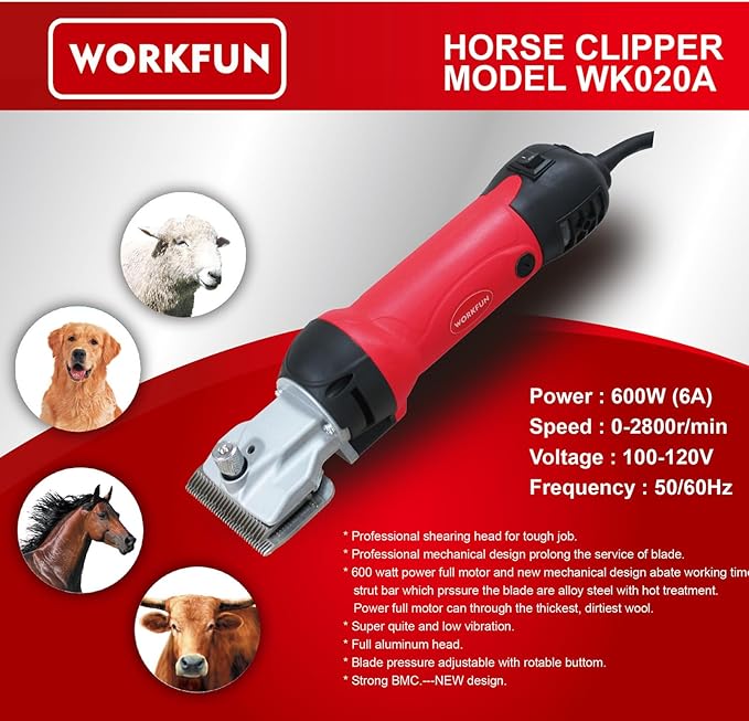 Professional Horse Clippers 600W, 6 Speed Adjustable Grooming Clippers for Horse, Horse Trimmer Shaver Kit for Horse, Goat, Cattle, Pony and Large Thick Coat Animals