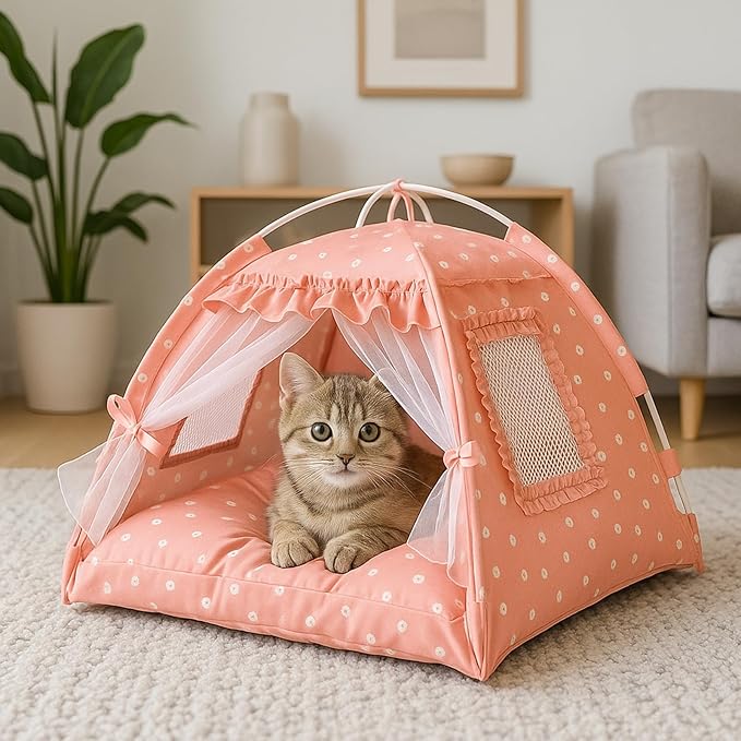 pawstrip Dog Tent Indoor Cat House Pink Puppy Bed Portable Pet Teepe Princess Dog Camping Tent Outdoor Kitten Houses Cute Bunny Nest Girl Kitty Cave