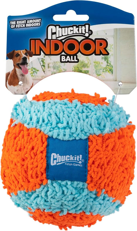 Chuckit! Indoor Fetch Ball Dog Toy - Soft Ball for Small to Medium Dogs Weighing 0-20 Lbs and 20-60 Lbs - Made with Durable, Lightweight, Plush Chenille Fabric - 4.75-inch Diameter - Orange and Blue