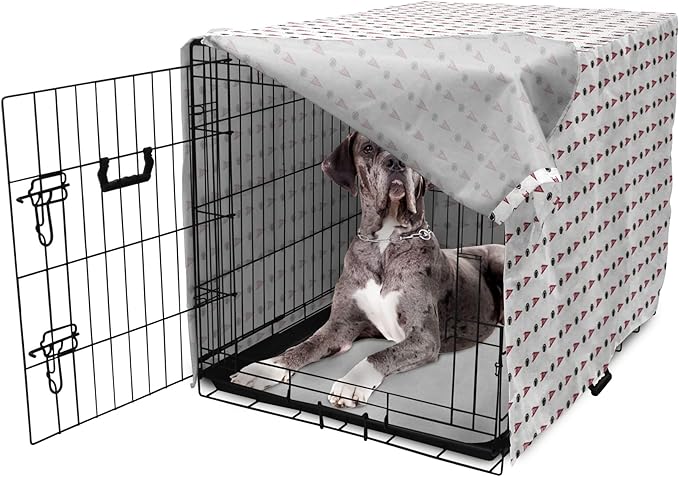 Lunarable Football Dog Crate Cover, Sportss Pennants Balls with Retro Burst Effect Graphic Game, Easy to Use Pet Kennel Cover for Medium Large Dogs, 48 Inch, Maroon Black White