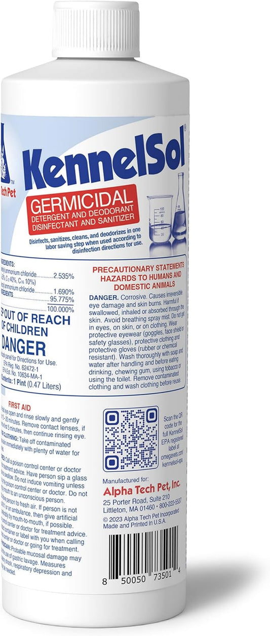 atp 1-Step Kennel Cleaner - EPA Registered Liquid Concentrate Disinfectant and Deodorizer, Effective Against Bacteria and Viruses - 1 Pint by Alpha Tech Pet