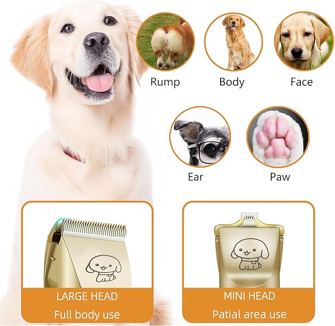 Grooming Kit Clippers,Low Noise,Dog Shaver Cordless Electric Quiet Hair Clipper Set for Dog Cats Pets(Gold)