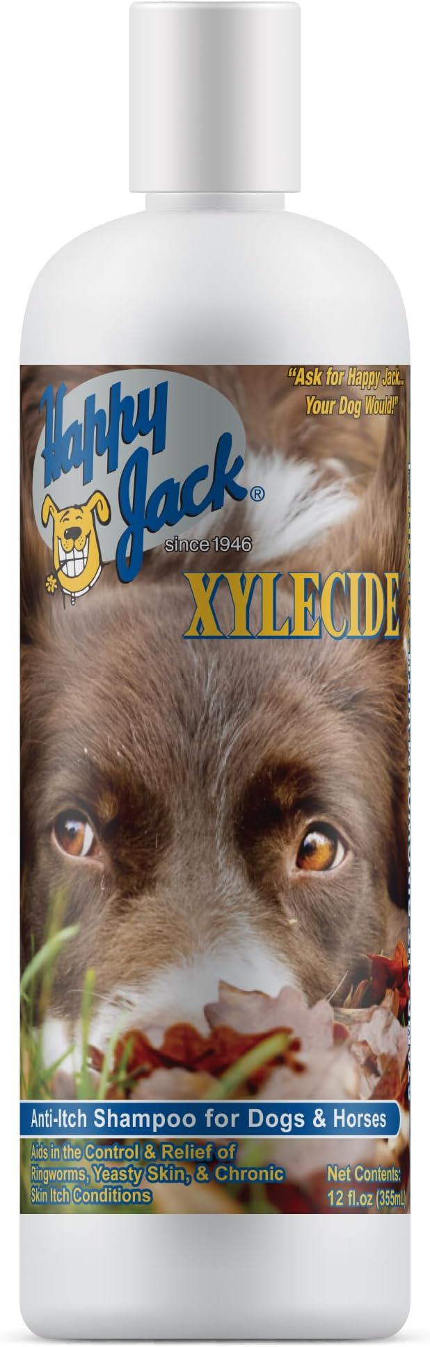 Happy Jack Xylecide, Itch Relief Shampoo for Dogs, Control Ringworms, Itchy Skin Treatment for Hot Spots, Seborrheic Dermatitis, Dandruff, Psoriasis, Eczema, Kennel Itch (12 oz)