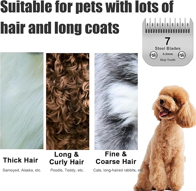 7 Skip Tooth Detachable Pet Dog Grooming Steel Blades,Compatible with Andis,Oster A5,Wahl KM10 Series Clippers,Cut Length 1/8-Inch (3.2mm) ,1 Pack
