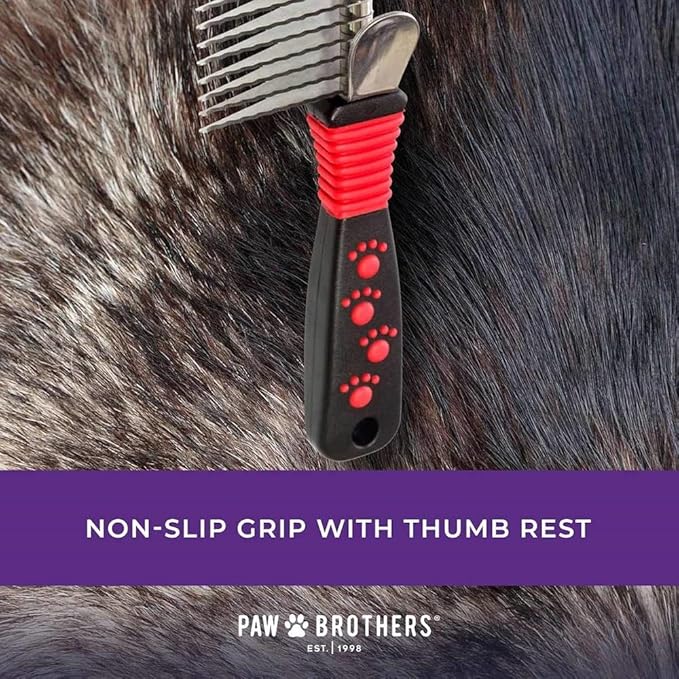 RYAN'S PET SUPPLIES Paw Brothers 8-Blade Dematting Brush, Comb Tool for Dog Grooming, Stainless Steel Blades, Comfort Grip, Gentle on Skin, Doodles, Poodles, Rake for Matted Fur Removal