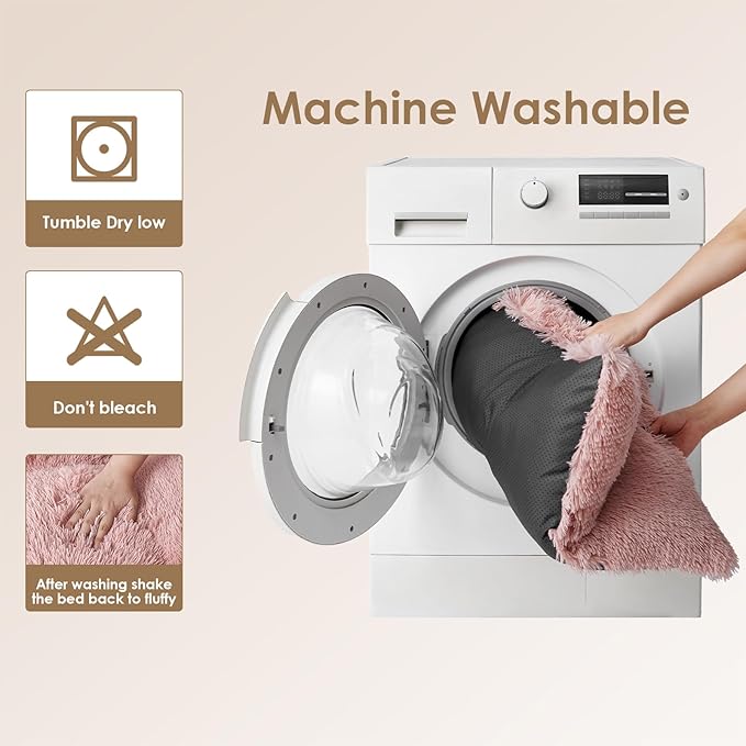 EHEYCIGA Fluffy Dog Crate Bed for Extra Large Dogs, Plush Faux Fur Dog Crate Pad, Calming Anti Anxiety XL Dog Bed for Crate, Washable Soft Warm Dog Crate Mat with Non-Slip Bottom, Pink