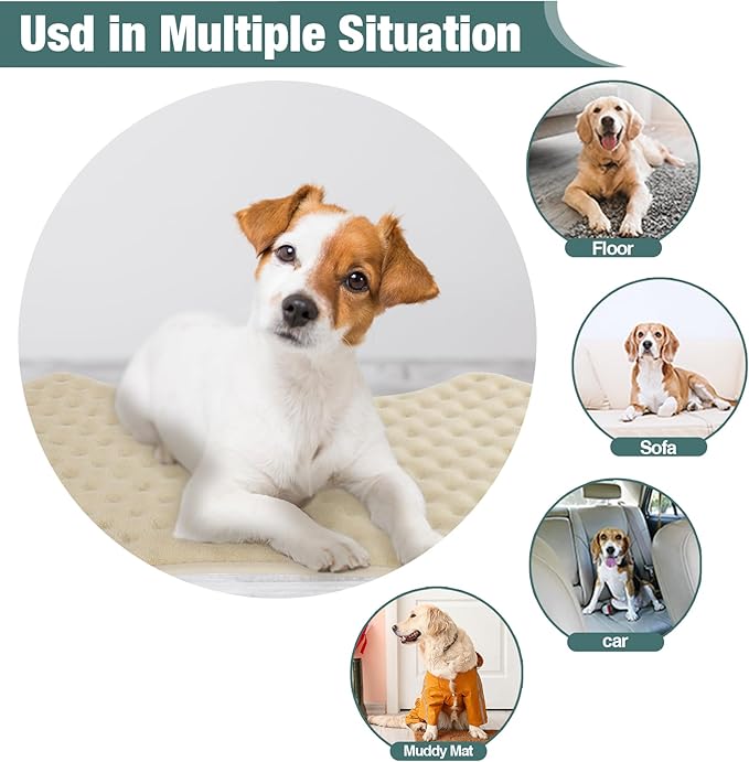 Small Dog Mat Washable Memory Foam Crate Bed Pad for Puppy Dog Cushion Mat Anti Slip Flat Dog Cage Padded Mat Beige,28"x20"