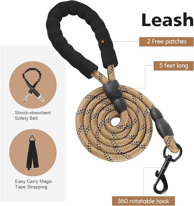 No Pull Tactical Dog Harness for Medium Dogs, Escape Proof Molle Dog Vest Harness and Leash Set, Adjustable Military Service Dog Harness with Handle for Medium Large Dogs(Brown,Medium)