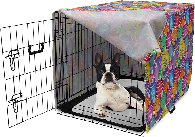 Ambesonne Christmas Dog Crate Cover, Colorful Christmas Balls Different Retro Patterns Holiday CelebratiTheme Print, Easy to Use Pet Kennel Cover Small Dogs Puppies Kittens, 22 Inch, Purple Multicolor