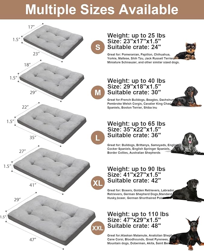Dog Bed for Crate Washable Extra Large Dog Bed Plush Dog Kennel Pad Pet Sleeping Mat with Anti-Slip Bottom, 41x27 Inch, Grey