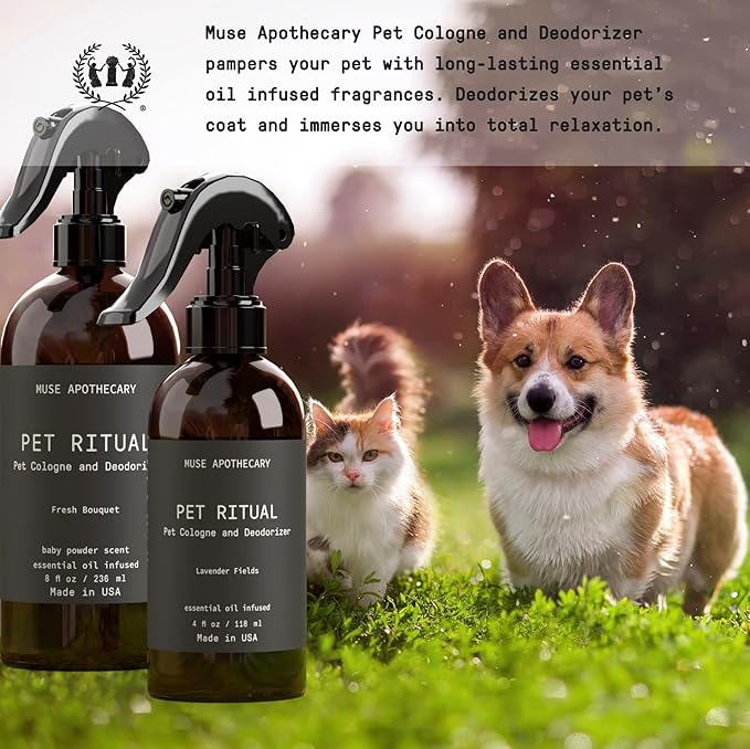 Muse Apothecary Pet Ritual Pet Cologne Spray for Dogs - Dog Perfume Spray Long Lasting After Bath - Pet Perfume for Dogs - Essential Oils Infused - 8oz, Fresh Bouquet
