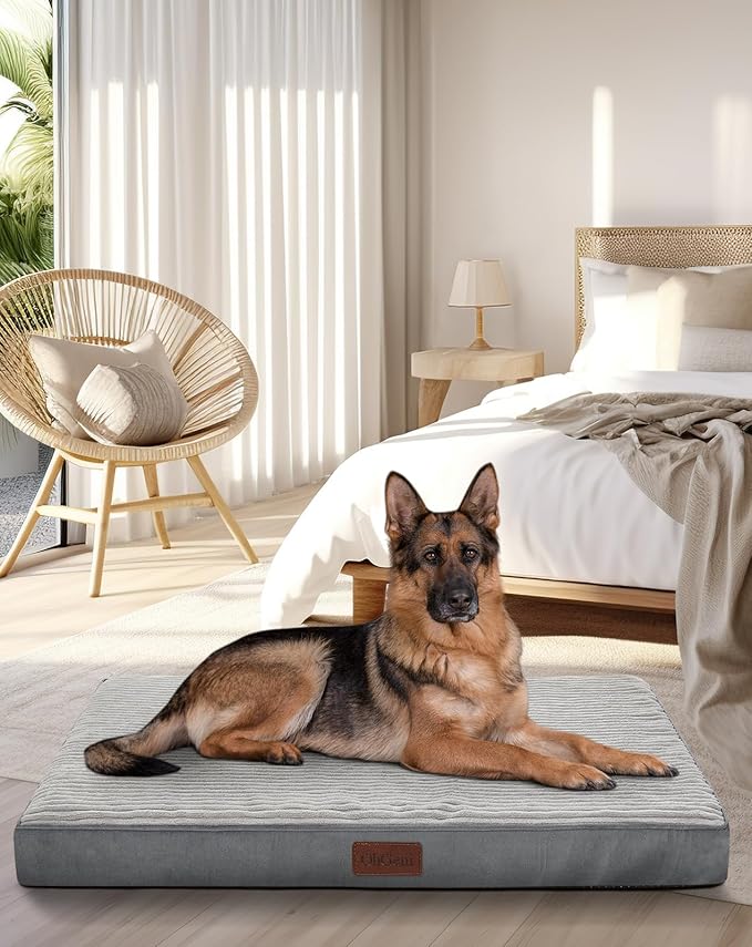 OhGeni 41 Inch Orthopedic Waterproof & Machine Washable Dog Bed with Egg Crate Foam Support, Non-Slip Bottom and Removable Pet Bed Cover for Extra Large, Large, Medium, Small Dogs (Gray)