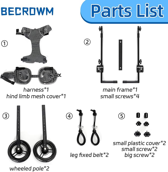 Small Dog Wheelchair for Back Legs, Lightweight Dog&Cat&Pets Wheelchair Cart with Disabled Hind Legs Walking, Adjustable Doggy Wheelchair Cart with Wheels for Back Legs