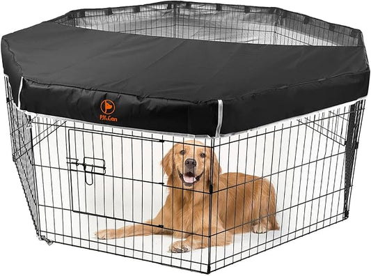PJYuCien Dog Playpen Mesh Top Cover, Fits 24 Inch 8 Panels Regular Octagon Metal Exercise Pet Pen, Adhesive Tape Connections, Black (Note: Cover Only, Fence Not Included)