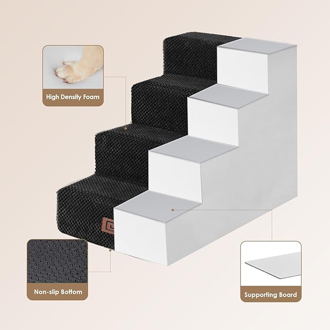 EHEYCIGA Dog Stairs for Bed 18”H, 4-Step Dog Steps for High Bed, Pet Steps for Small Dogs and Cats, Non-Slip Balanced Dog Indoor Ramp, Black