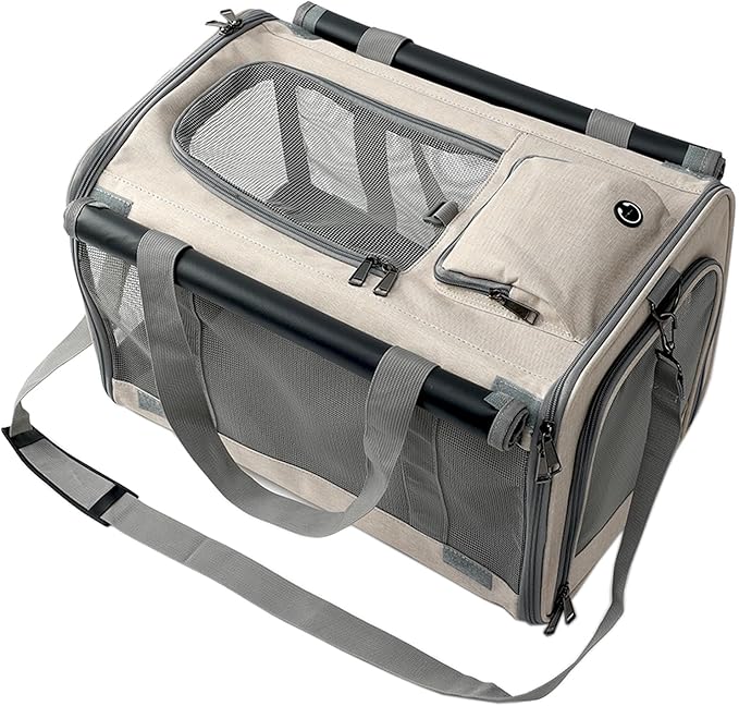 Pet Carrier for Large Cats,Soft-Sided Cat Carrier for Medium Big Cats or Puppy up to 20lbs,Washable Dog Carrier Privacy Protection for Home Outdoor Travel (Khaki)