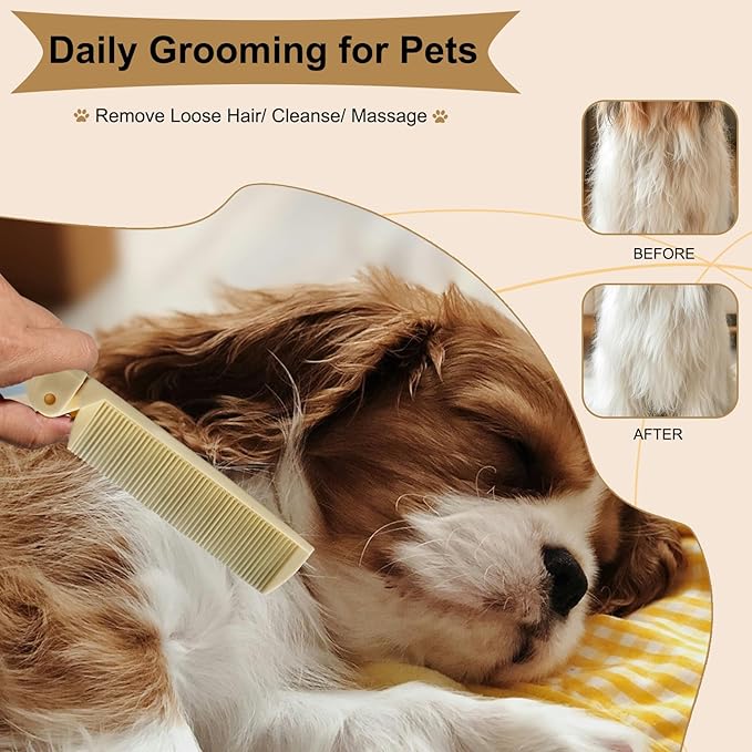 Foldable Dual-Head Puppy Brush Small Dogs Interchangeable Combs Soft Bristles Portable Grooming Tool Yorkie Shih Tzu Maltipoo (White)