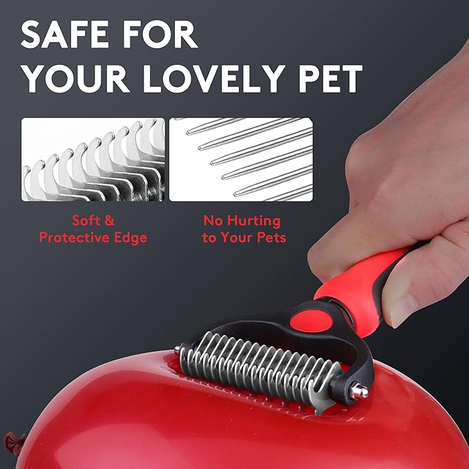 Tpotato Deshedding Dog Brush for Long Haired Dogs Cats,Undercoat Shedding Rake for Dematting Detangling Tangles Matted Fur and Knots,Free Pet Comb,Professional Pet Grooming Supplies Tool Kit,Red