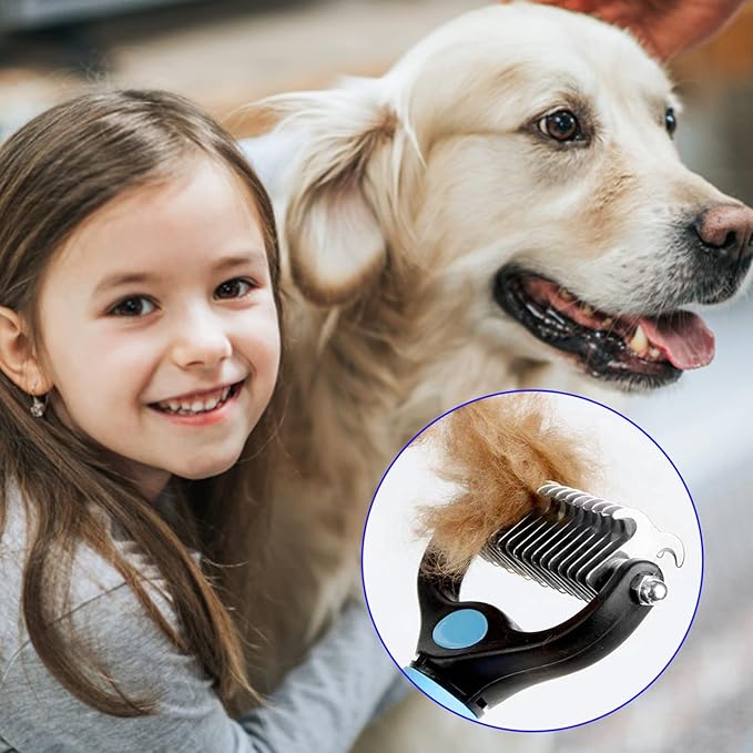 TAN.G Pet Deshedding Brush,2 Sided Undercoat Rake for Dogs & Cats,Dog Grooming Rakes Tools for Mats & Tangles Removing,Effectively Reduces Shedding by up to 95% for Short Medium and Long Pet Hair