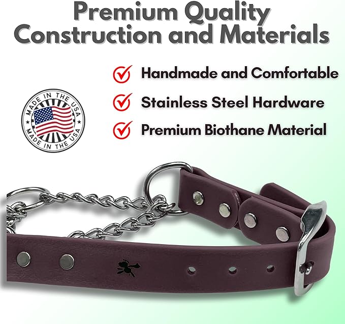 Martingale Collar for Dogs, Biothane, Stainless Steel Hardware, No Pull, Made in The USA, Professional Grade, Large, Brown