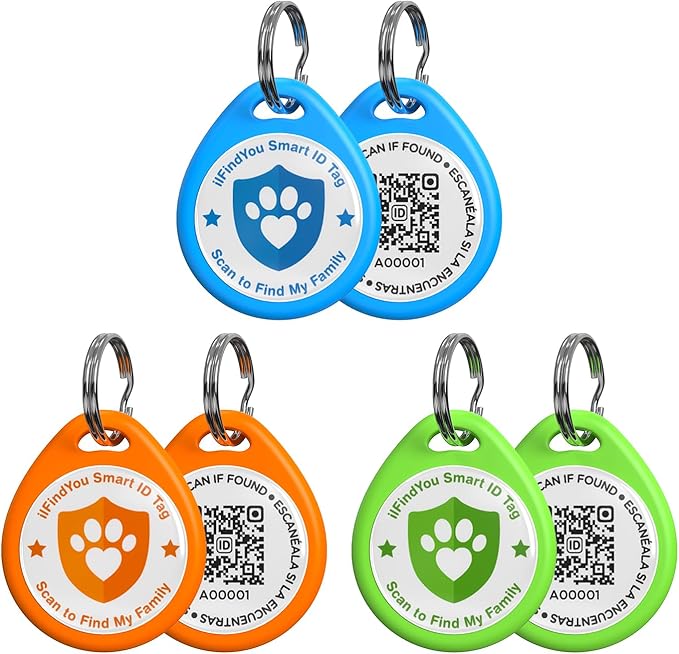 3 Pack Dog Tags Personalized, QR Code Pet ID Tags for Dog Collar, Online Profile, Scan Location Alerts, Blue,Orange,Green
