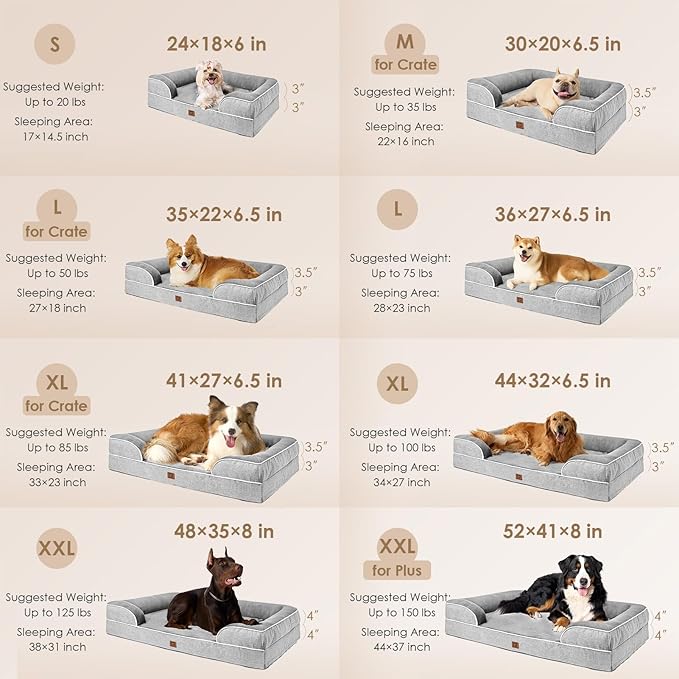 EHEYCIGA Orthopedic Dog Bed for Small Dogs, Waterproof Memory Foam Small Dog Beds with Sides, Non-Slip Bottom and Egg-Crate Foam Medium Dog Couch Bed with Washable Removable Cover, Grey