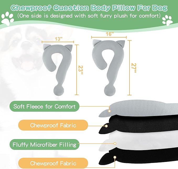 HOMBYS Chewproof Dog Claming Pillow, Indestructible Curl Up Question Mark Pillow for Small Large & Medium Dogs, Washable Dog Bed Pillow Cozy Dog Body Pillow, L (27.3"x15.6")
