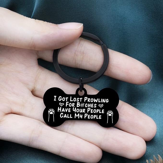 Funny Dog Tag Collar Cat Pet Id Tags for Dogs Engraved Stainless Steel I Got Lost Prowling Have Your People Call My Puppy Lover, Black