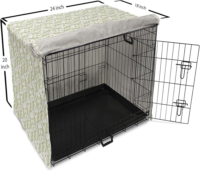 Ambesonne Flower Dog Crate Cover, Paisley Leaf Antique Stem Swirl Traditional Damask Fashion Stylize Flora, Easy to Use Pet Kennel Cover for Cats & Medium Dogs, 24 Inch, Black White