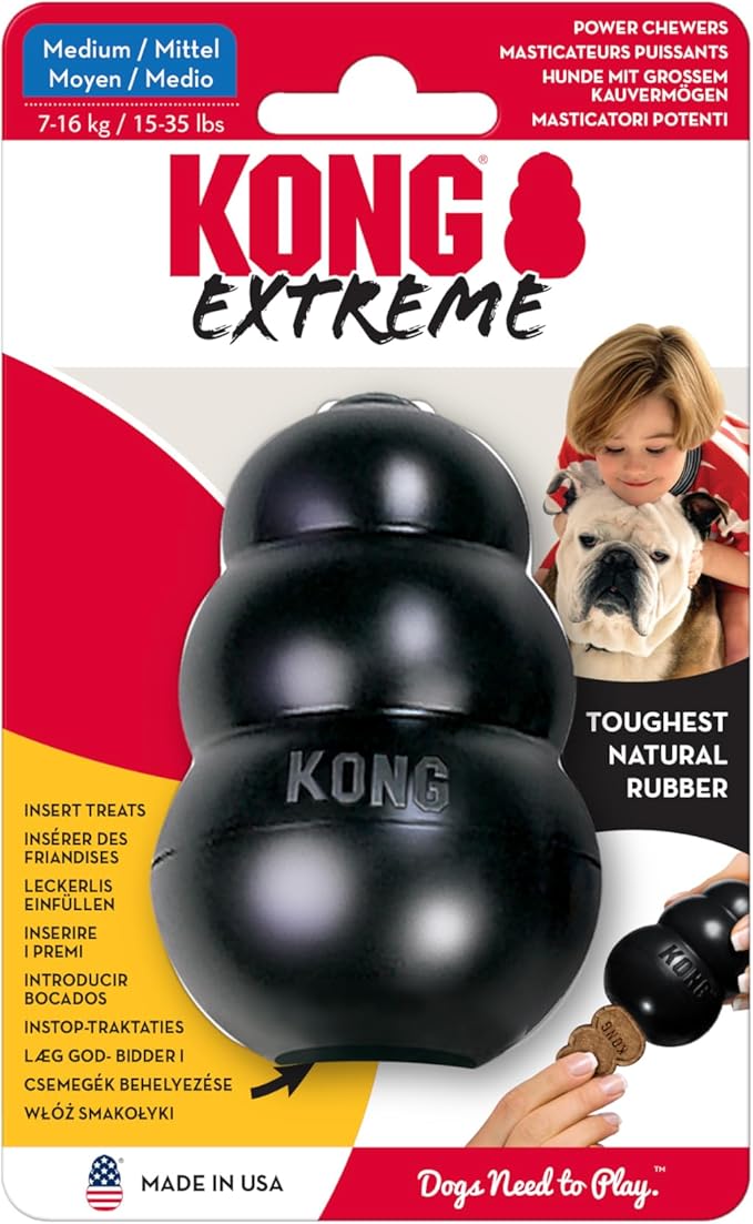KONG Extreme Dog Toy - Fetch & Chew Toy - Treat-Filling Capabilities & Erratic Bounce for Extended Play Time Most Durable Natural Rubber Material - for Power Chewers - for Medium Dogs