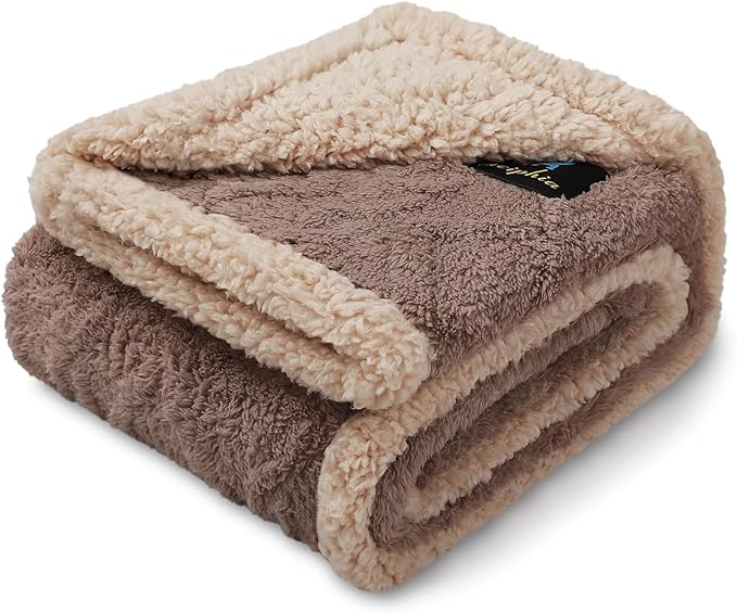 Waterproof Pet Blanket, Liquid Pee Proof Dog Blanket for Sofa Bed Couch, Reversible Sherpa Fleece Furniture Protector Cover for Small Medium Large Dogs Cats, Khaki Small(40" x 28")