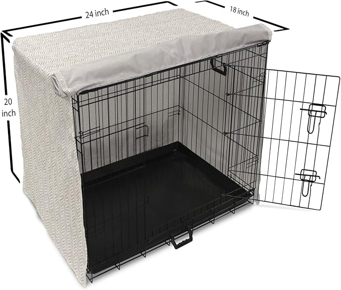Lunarable Chevron Dog Crate Cover, Hand Drawn Monochrome Herringbone Lines Composition of Abstract Zigzags, Easy to Use Pet Kennel Cover for Cats & Medium Dogs, 24 Inch, White Beige
