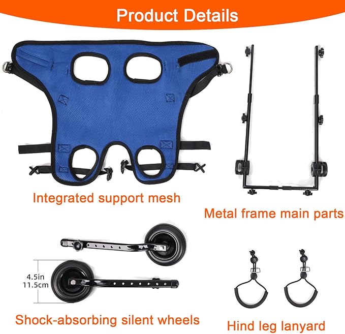 Dog Wheelchair for Back Legs, Adjustable Dog Wheelchairs with 2 Wheels, Dog Wheelchair Cart for Hip Support, Mobility Aids for Small Pets Hind Limbs (Small)