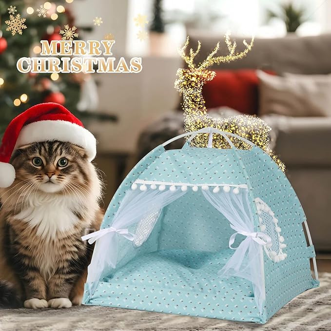 Gigreinc Cat Princess Indoor Tent House Pet Dog Cute Flower Cave Nest Bed Kitten Tent Suitable for Samll Dogs (M:38x38x36cm/15x15x14inch, Flower Green)