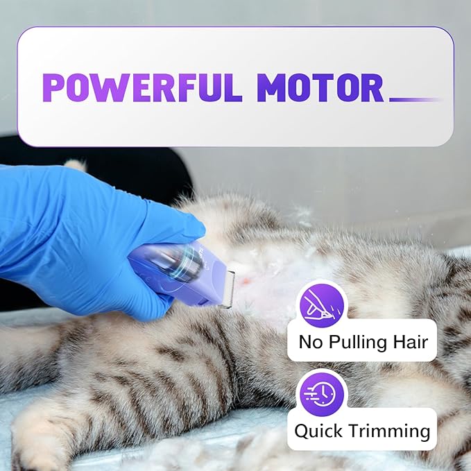 SUPRENT Pet Grooming Clippers for Matted Hair Cat, Low Noise Hair Trimmer Kit for Long Fur, Waterproof Portable USB Rechargeable Professional Pet Grooming Supplies Cordless Shaver for Small Dog Pets