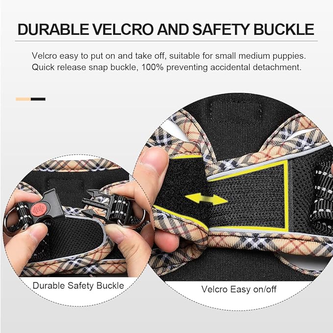 Mercano Soft Mesh Dog Harness and Leash Set, No-Chock Step-in Reflective Breathable Lightweight Easy Walk Escape Proof Vest Harnesses with Safety Buckle for Small Medium Dogs, Cats (Black Yellow, M)