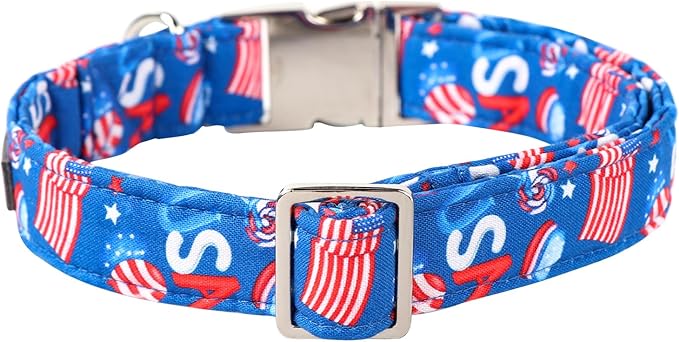 Lionet Paws Dog Collar, Comfortable Cute American Collar with Metal Buckle for Male Female Dogs Gift, July of 4th, Small, Neck 10-16 inches